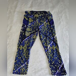 Athleta Womens Blue and Yellow Capris with Dynamic Pattern